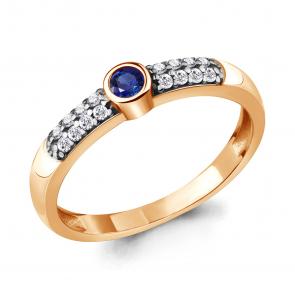 Кольцо из золочёного серебра AQUAMARINE с фианитом и гидротермальным сапфиром А68911АБ-пк фото
