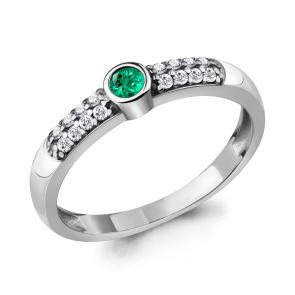 Серебряное кольцо AQUAMARINE с фианитом и гидротермальным изумрудом А68911АГ фото