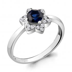 Серебряное кольцо AQUAMARINE с фианитом и гидротермальным сапфиром А68919АБ фото