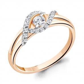 Кольцо из золочёного серебра AQUAMARINE с фианитом А68921А-пк фото