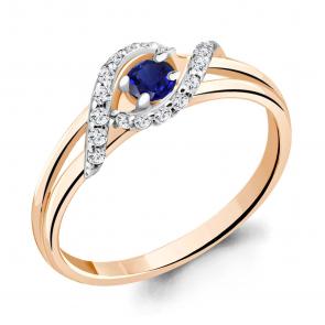Кольцо из золочёного серебра AQUAMARINE с фианитом и гидротермальным сапфиром А68921АБ-п фото