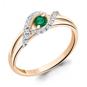 Кольцо из золочёного серебра AQUAMARINE с фианитом и гидротермальным изумрудом А68921АГ-п фото