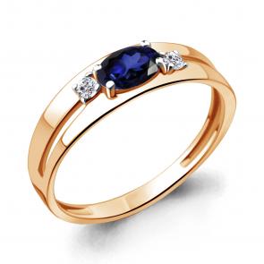 Кольцо из золочёного серебра AQUAMARINE с фианитом и гидротермальным сапфиром А68925АБ-п фото