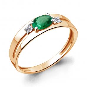 Кольцо из золочёного серебра AQUAMARINE с фианитом и гидротермальным изумрудом А68925АГ-п фото