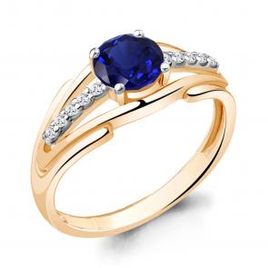 Кольцо из золочёного серебра AQUAMARINE с фианитом и гидротермальным сапфиром А68930АБ-п фото