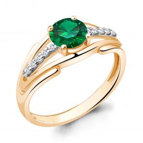 Кольцо из золочёного серебра AQUAMARINE с фианитом и гидротермальным изумрудом А68930АГ-п фото