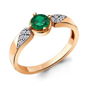 Кольцо из золочёного серебра AQUAMARINE с фианитом и гидротермальным изумрудом А68931АГ-п фото