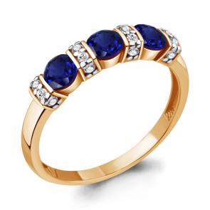 Кольцо из золочёного серебра AQUAMARINE с фианитом и гидротермальным сапфиром А68938АБ-пк фото