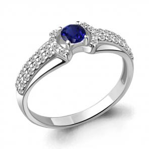 Серебряное кольцо AQUAMARINE с фианитом и гидротермальным сапфиром А68993АБ фото