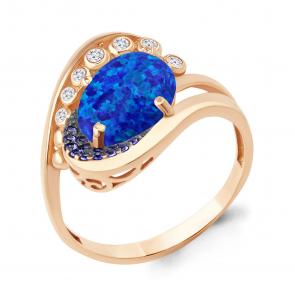 Кольцо из золочёного серебра AQUAMARINE с фианитом, опалом и гидротермальным сапфиром А6900095Б-п фото