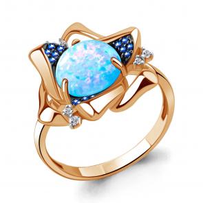 Кольцо из золочёного серебра AQUAMARINE с фианитом, опалом и гидротермальным сапфиром А6900197Б-п фото