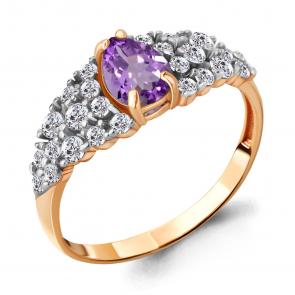 Кольцо из золочёного серебра AQUAMARINE с фианитом и аметистом А6900504А-п фото
