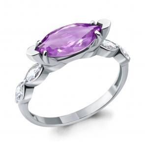 Серебряное кольцо AQUAMARINE с фианитом и аметистом А6900904 фото