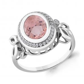 Серебряное кольцо AQUAMARINE с фианитом и морганитом А6901890А фото