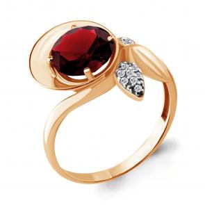Кольцо из золочёного серебра AQUAMARINE с фианитом и гранатом А6901985А-п фото