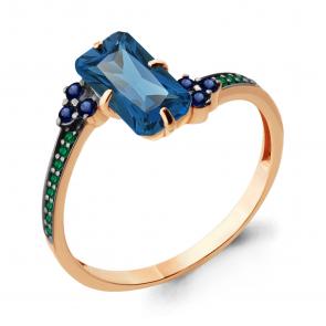 Кольцо из золочёного серебра AQUAMARINE с гидротермальным сапфиром, гидротермальным изумрудом и Лондон топазом А6902093БГ-п фото