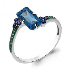 Серебряное кольцо AQUAMARINE с гидротермальным сапфиром, гидротермальным изумрудом и Лондон топазом А6902093БГ фото