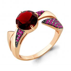 Кольцо из золочёного серебра AQUAMARINE с гранатом и рубиновым корундом А6902185В-п фото