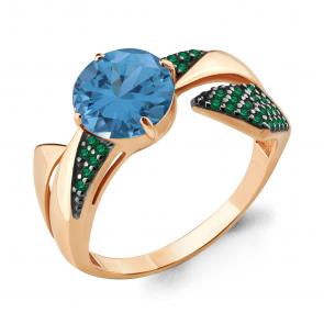 Кольцо из золочёного серебра AQUAMARINE с гидротермальным изумрудом и турмалином А6902188Г-п фото