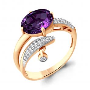 Кольцо из золочёного серебра AQUAMARINE с фианитом и аметистом А6902484А-п фото