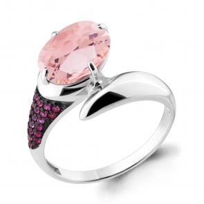Серебряное кольцо AQUAMARINE с фианитом и рубиновым корундом А6902590В фото