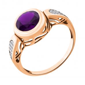 Кольцо из золочёного серебра AQUAMARINE с фианитом и аметистом А6902684А-п фото