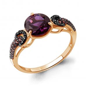 Кольцо из золочёного серебра AQUAMARINE с аметистом, турмалином и ювелирным кристаллом А6903184ЧВ-п фото