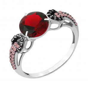 Серебряное кольцо AQUAMARINE с гранатом, турмалином и ювелирным кристаллом А6903185ЧВ фото