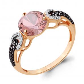 Кольцо из золочёного серебра AQUAMARINE с фианитом, ювелирным кристаллом и морганитом А6903190Ч-п фото