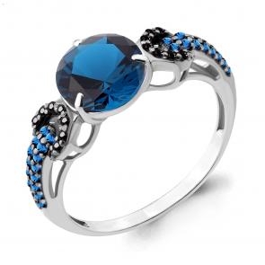 Серебряное кольцо AQUAMARINE с гидротермальным сапфиром, Лондон топазом и ювелирным кристаллом А6903193ЧБ фото