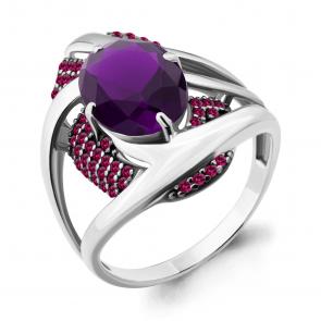 Серебряное кольцо AQUAMARINE с аметистом и рубиновым корундом А6903284В фото