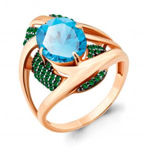 Кольцо из золочёного серебра AQUAMARINE с гидротермальным изумрудом и турмалином А6903288Г-п фото
