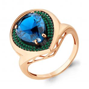 Кольцо из золочёного серебра AQUAMARINE с гидротермальным изумрудом и Лондон топазом А6903393Г-п фото