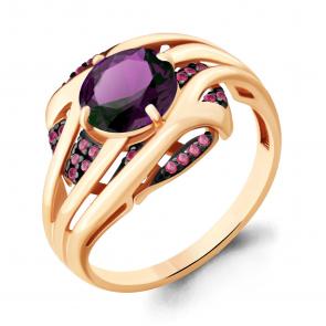 Кольцо из золочёного серебра AQUAMARINE с аметистом и рубиновым корундом А6903784В-п фото