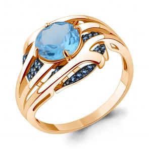 Кольцо из золочёного серебра AQUAMARINE с топазом и гидротермальным сапфиром А6903792Б-п фото