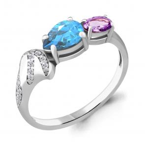 Серебряное кольцо AQUAMARINE с топазом, фианитом и аметистом А6903930А фото