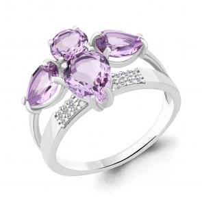 Серебряное кольцо AQUAMARINE с фианитом и аметистом А6904204А фото