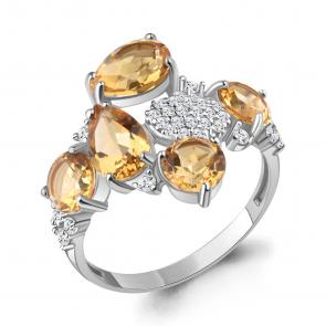 Серебряное кольцо AQUAMARINE с фианитом и цитрином А6905306А фото