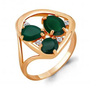 Кольцо из золочёного серебра AQUAMARINE с фианитом и агатом А6905409А-п фото