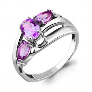 Серебряное кольцо AQUAMARINE с фианитом и аметистом А6906804А фото
