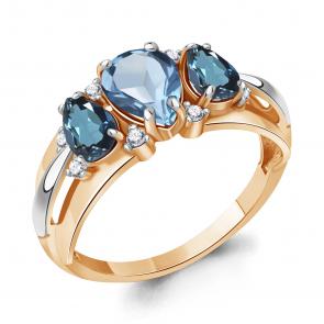 Кольцо из золочёного серебра AQUAMARINE с топазом, фианитом и Лондон топазом А69071600А-пк фото