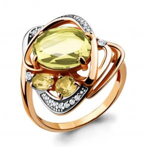 Кольцо из золочёного серебра AQUAMARINE с фианитом, цитрином и кварцем А6907580А-пк фото