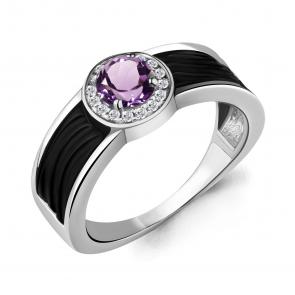 Серебряное кольцо AQUAMARINE с фианитом, аметистом и керамикой А6911804А фото