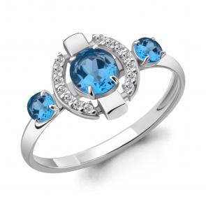 Серебряное кольцо AQUAMARINE с топазом и фианитом А6912505А фото