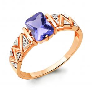 Кольцо из золочёного серебра AQUAMARINE с фианитом и танзанитом А69136603А-пк фото