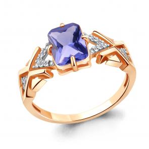 Кольцо из золочёного серебра AQUAMARINE с фианитом и танзанитом А69140603А-п фото