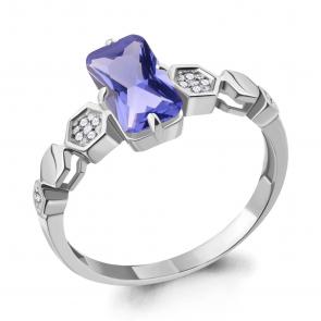 Серебряное кольцо AQUAMARINE с фианитом и танзанитом А69142603А фото