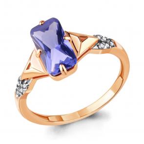 Кольцо из золочёного серебра AQUAMARINE с фианитом и танзанитом А69143603А-п фото