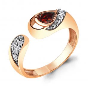 Кольцо из золочёного серебра AQUAMARINE с фианитом и гранатом А6915003А-п фото