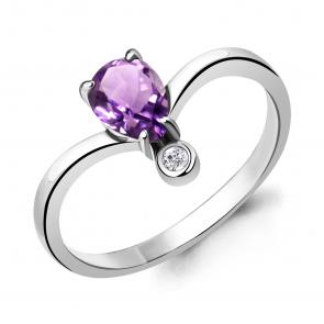 Серебряное кольцо AQUAMARINE с фианитом и аметистом А6915104А фото